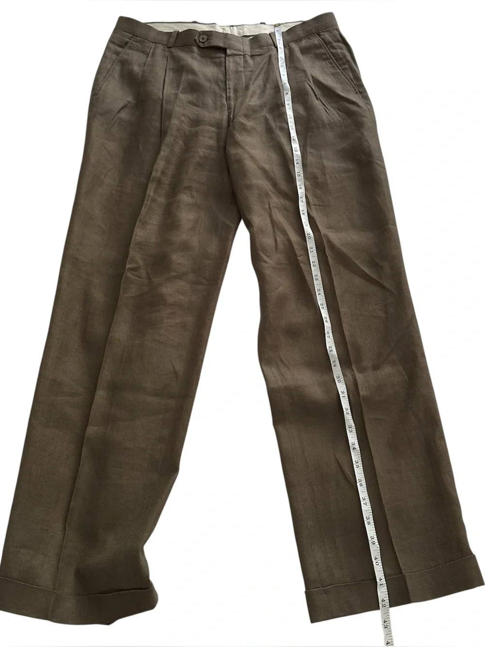Vintage 100% Linen Pleated Trousers  High Rise/Cuffed Pants/33